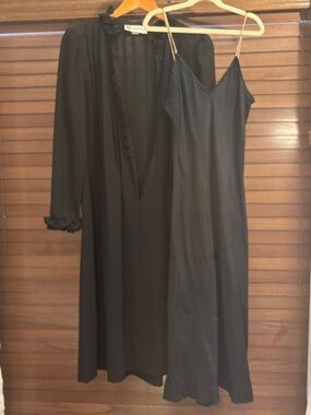 Vintage 80s Albert Nipon Black Ruffled Pleated Silk Dress ILGWU Union Made